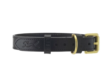 LISH Coopers Black Luxe Italian Leather Dog Collar Cheap